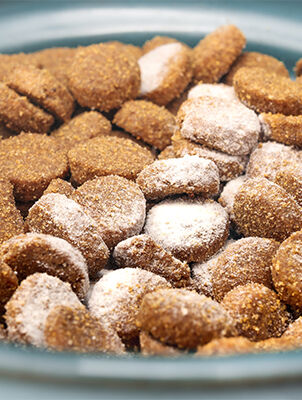 close-up on supplement powder on food